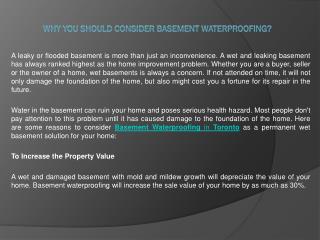 Why you Should Consider Basement Waterproofing?