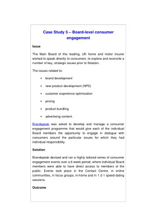 Case Study 5 – Board-level consumer engagement : Brandspeak Limited