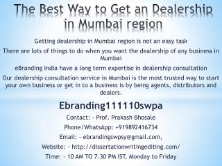 The Best Way to Get an Dealership in Mumbai region