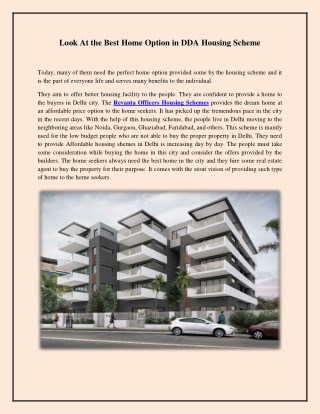 Look At the Best Home Option in DDA Housing Scheme