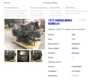 Buy Used 1977 KORD 64 HEIDELBERG Printing Press Machine