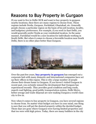 Reasons to Buy Property in Gurgaon