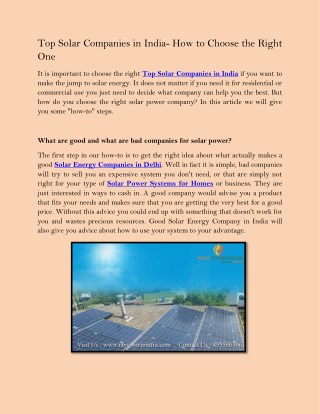 TOP SOLAR COMPANIES IN INDIA- HOW TO CHOOSE THE RIGHT ONE