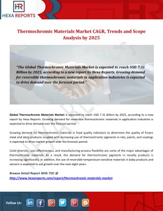 Thermochromic Materials Market CAGR, Trends and Scope Analysis by 2025