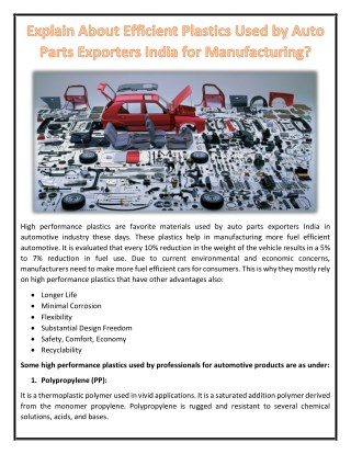 Explain About Efficient Plastics Used by Auto Parts Exporters India for Manufacturing?