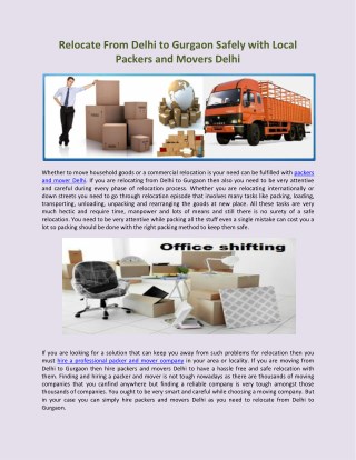 Relocate From Delhi to Gurgaon Safely with Local Packers and Movers Delhi