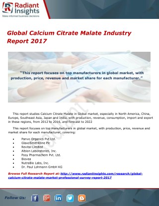 Global Calcium Citrate Malate Industry Report 2017