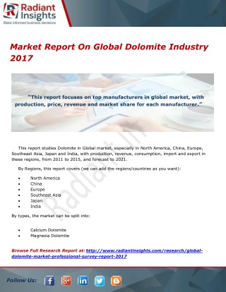 Market Report On Global Dolomite Industry 2017