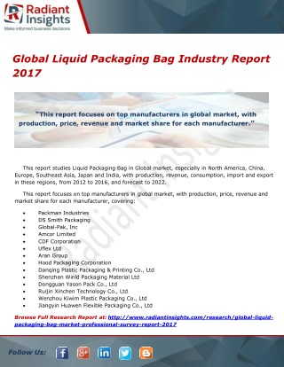 Global Liquid Packaging Bag Industry Report 2017