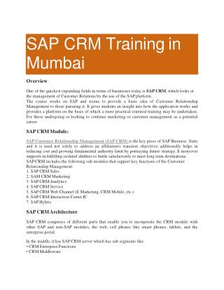 SAP CRM Training in Mumbai