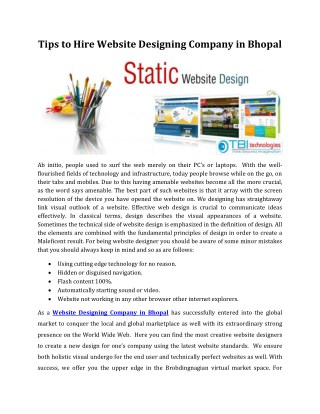 Tips to Hire Website Designing Company in Bhopal