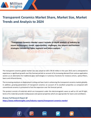 Transparent Ceramics Market Study by Key Manufacturers, Regions, Type and Application to 2024