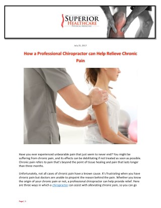How a Professional Chiropractor can Help Relieve Chronic Pain