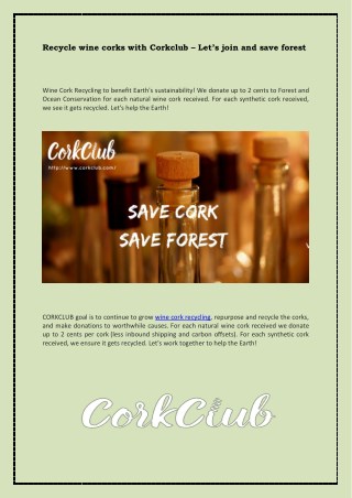Recycle wine corks with Corkclub – Let’s join and save forest