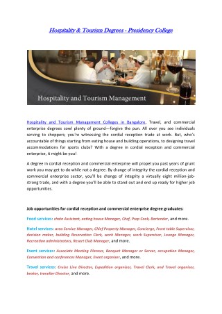 Hospitality Management Colleges in India - Presidency