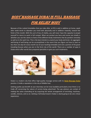 Body Massage Dubai is Full Massage for Relief Body