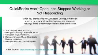 QuickBooks won't Open, has Stopped Working or Not Responding