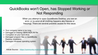 QuickBooks won't Open, has Stopped Working or Not Responding