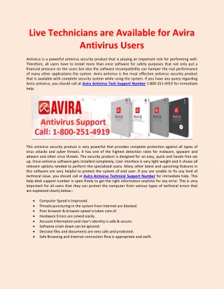 Live Technicians are Available for Avira Antivirus Users