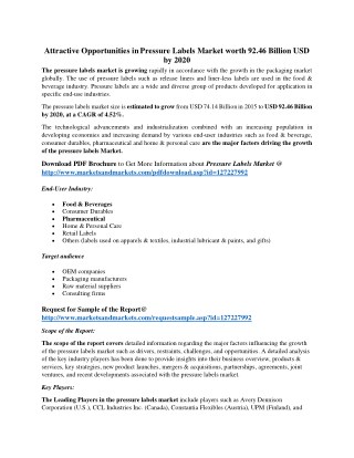 Attractive Opportunities in Pressure Labels Market worth 92.46 Billion USD by 2020