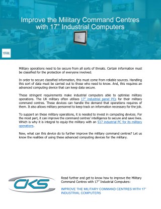 Improve the Military Command Centres with 17” Industrial Computers