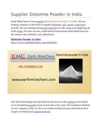 Supplier Dolomite Powder in india