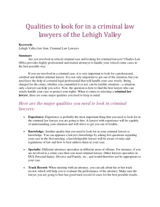 Qualities to look for in a criminal law lawyers of the Lehigh Valley