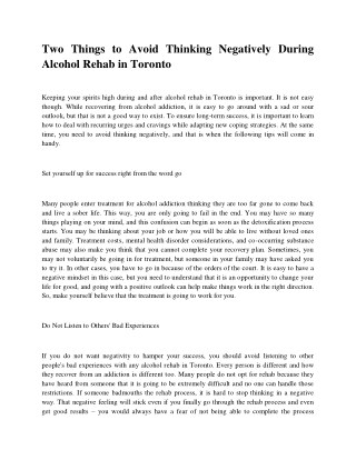 Two Things to Avoid Thinking Negatively During Alcohol Rehab in Toronto