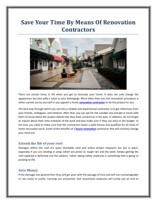 Save Your Time By Means Of Renovation Contractors