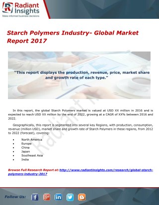 Starch Polymers Industry- Global Market Report 2017