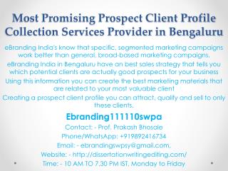 Most Promising Prospect Client Profile Collection Services Provider in Bengaluru