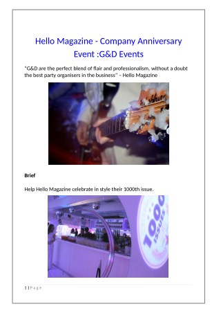 Hello Magazine - Company Anniversary Event : G&D Events