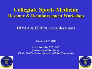 Collegiate Sports Medicine Revenue & Reimbursement Workshop