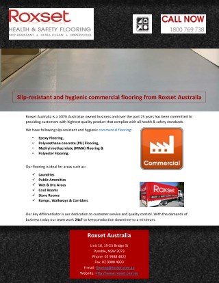 Slip-resistant and hygienic commercial flooring from Roxset Australia