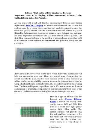 Ribbon / Flat Cable of LCD display for Porsche