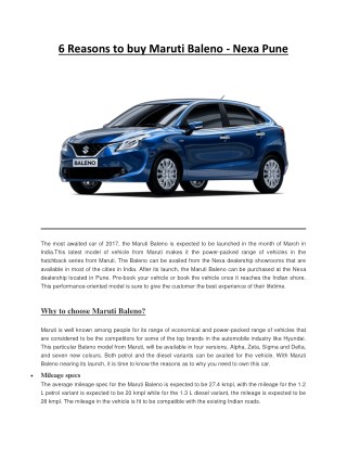 6 Reasons to buy Maruti Baleno - Nexa Pune