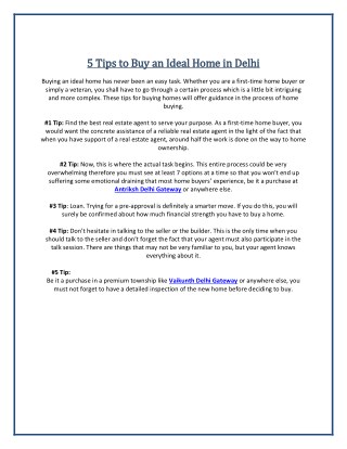 5 Tips to Buy an Ideal Home in Delhi