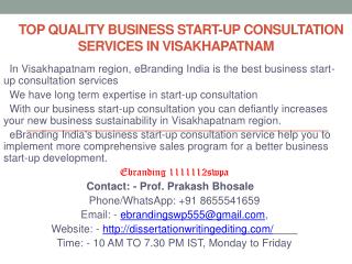 Top Quality Business Start-up Consultation Services in Visakhapatnam
