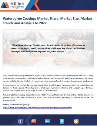 Waterborne Coatings Market Share, Market Size, Market Trends and Analysis to 2022