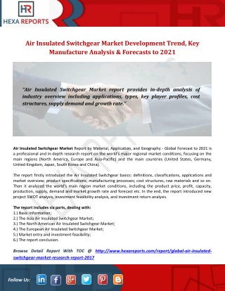 Air Insulated Switchgear Market Development Trend, Key Manufacture Analysis & Forecasts to 2021