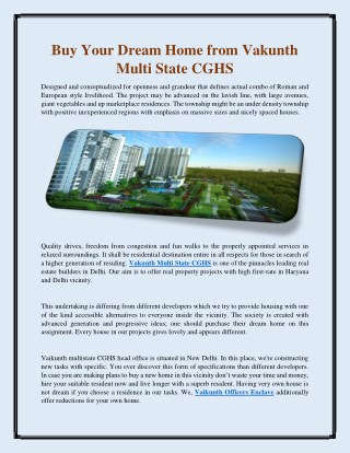 Buy Your Dream Home from Vakunth Multi State CGHS