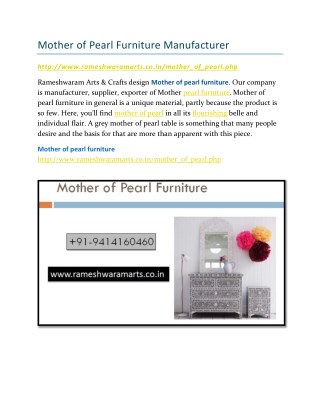 Mother of Pearl Furniture Manufacturer