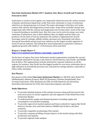 Non-Ionic Surfactants Market Analytical Insights and Foresight to 2023