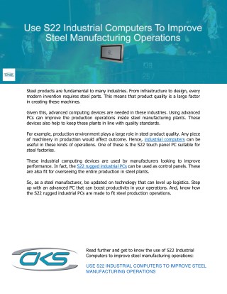 Use S22 Industrial Computers To Improve Steel Manufacturing Operations