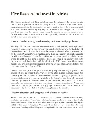 Five Reasons to Invest in Africa