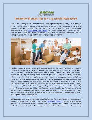 Important Storage Tips for a Successful Relocation