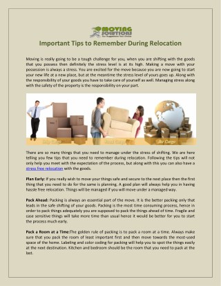 Important Tips to Remember During Relocation