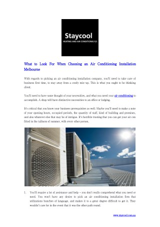 What to Look For When Choosing an Air Conditioning Installation Melbourne