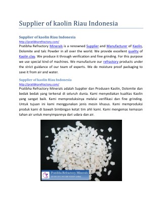 Supplier of kaolin Riau Indonesia