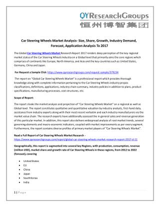 Car Steering Wheels Market Analysis- Size, Share, Growth, Industry Demand, Forecast, Application Analysis To 2017-2022